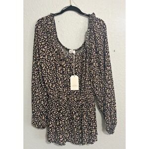 NWT Emily Wonder Women's Black Floral Off Shoulder Ruffled Blouse - Plus Size 2X